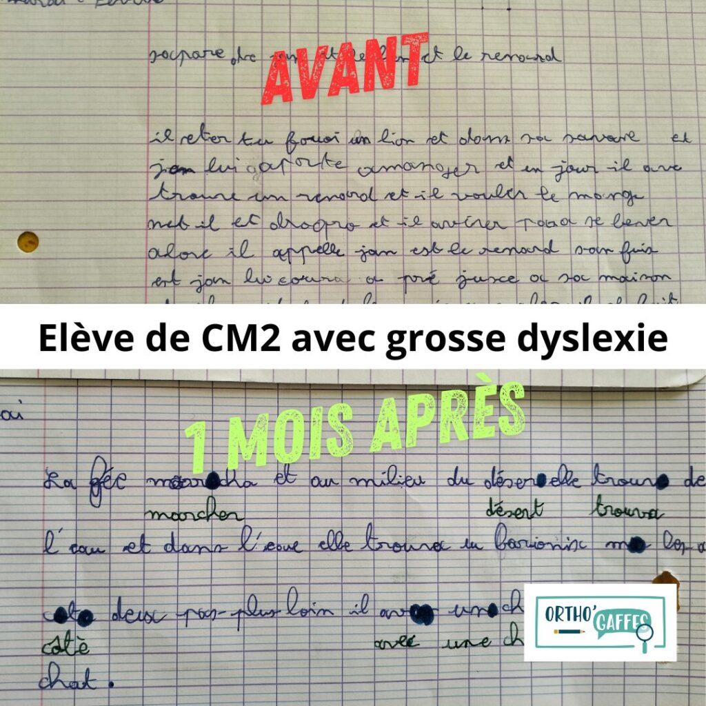extraits de textes écrits par un élève ayant bénéficier des outils orthogaffes