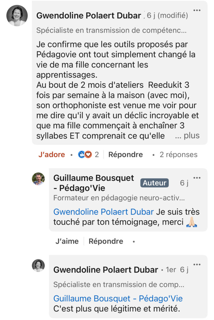 Capture d'écran d'un commentaire sur Linkedin