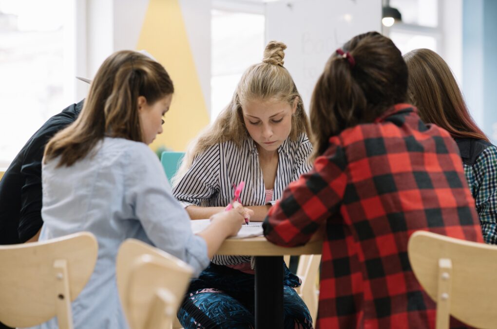 Etudiants en train de travailler attentivement et avec beaucoup d'attention pour faire leur travail scolaire