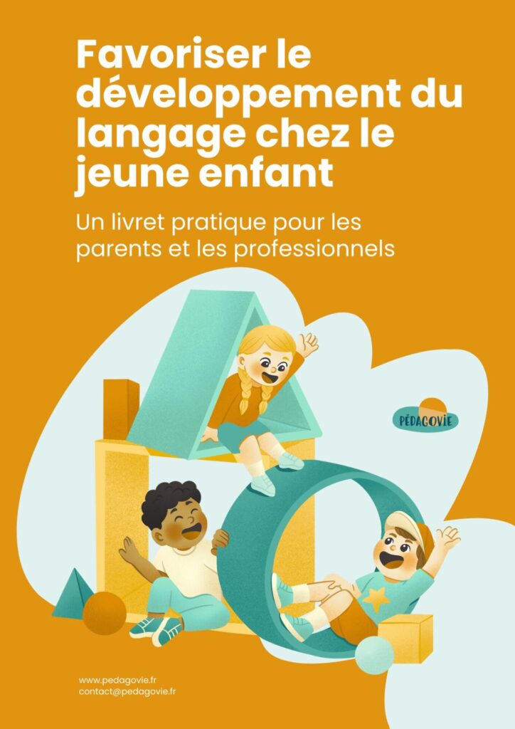 Page de couverture du livret gratuit pour les parents pour améliorer le langage des enfants ; enfants qui jouent ensemble dans la joie